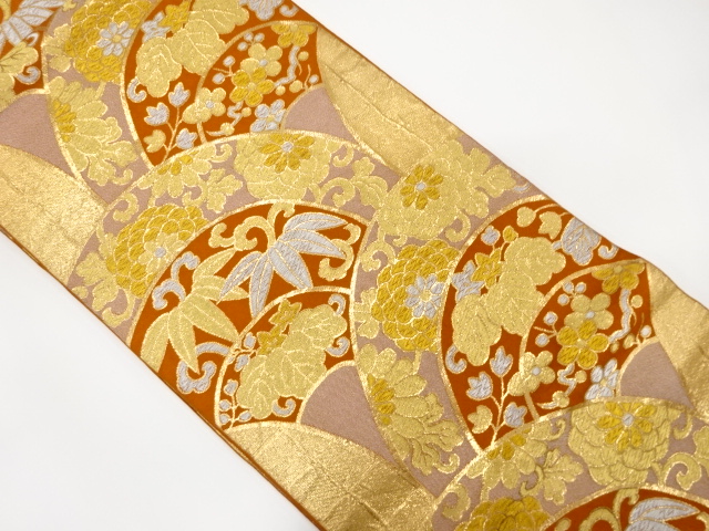 JAPANESE KIMONO / ANTIQUE FUKURO OBI / SILK / WOVEN KIKU & PAULOWNIA ARABESQUE